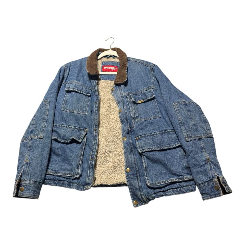 Wrangler Barn Jean Jacket Mens Large Sherpa Lined Corduroy Vintage 90s Chores - Picture 12 of 13